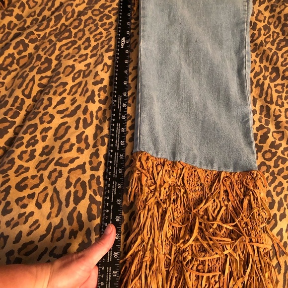 INDUSTRIATTO size 12 blue wide leg jeans with leather fringe made in Italy - Picture 13 of 13